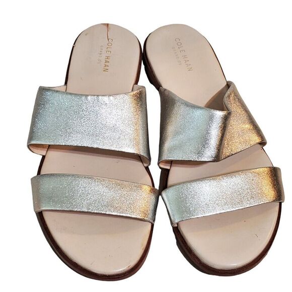 Cole Haan Grand OS Leather slide Strappy Sandals Womens Size 8B W07775 metallic - Picture 2 of 7